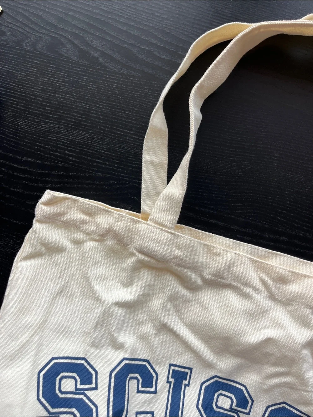 UNSW SCISOC Off White Canvas Tote Bag Small Navy Blue Graphic Print Pockets